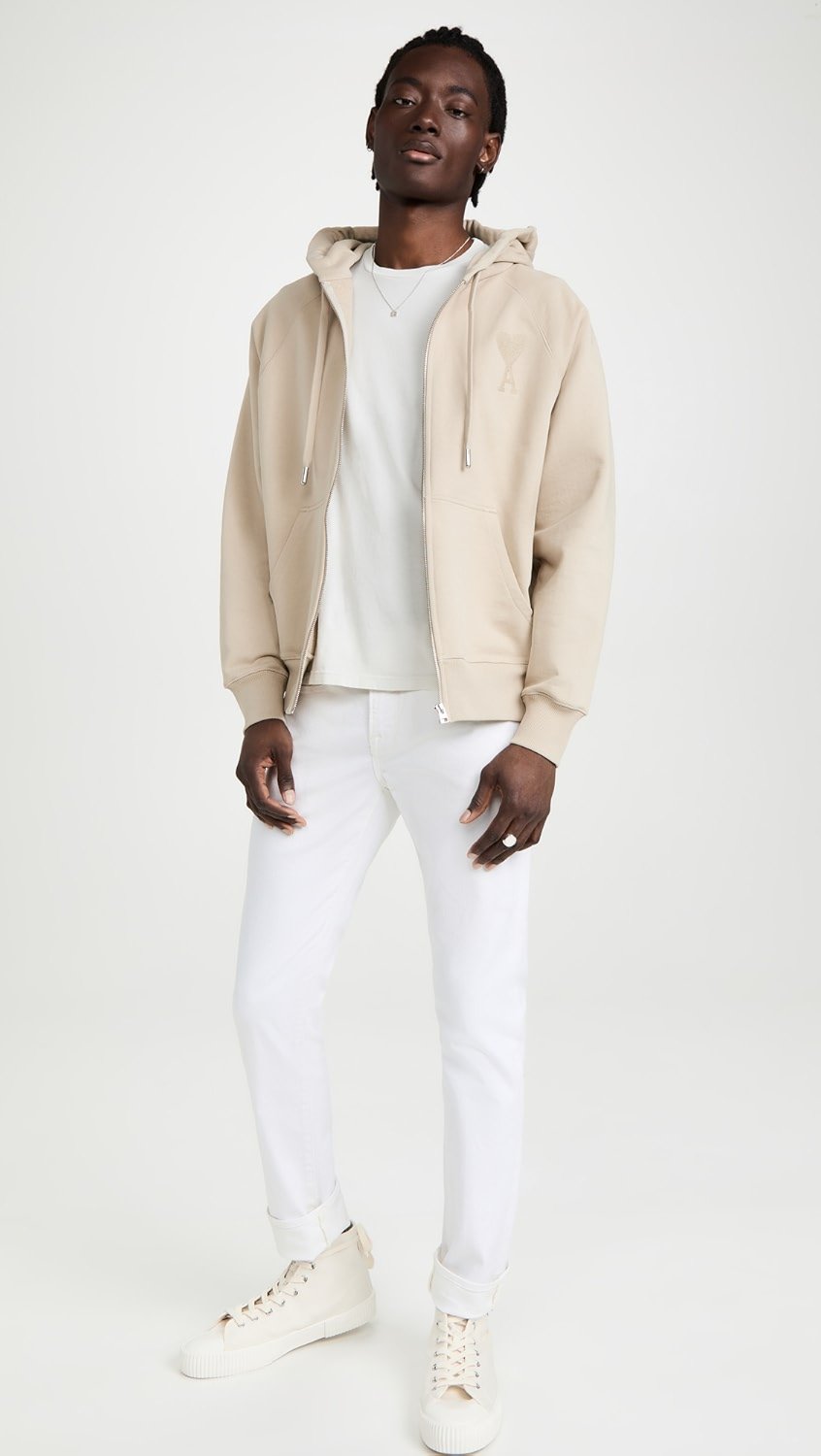 Hoodie Zippé Beige Ami De Coeur Embossé en Coton