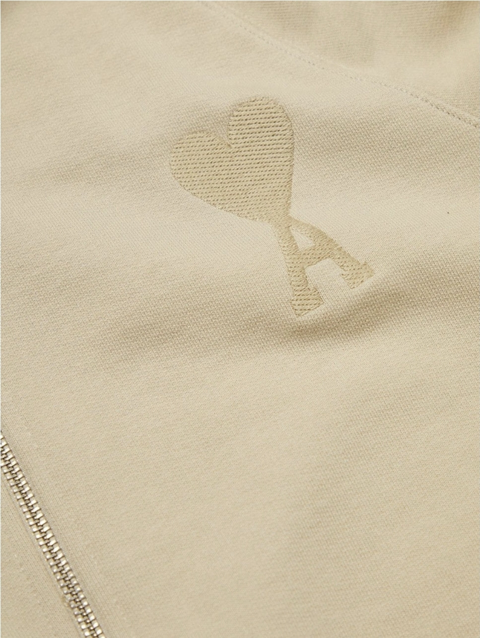 Hoodie Zippé Beige Ami De Coeur Embossé en Coton