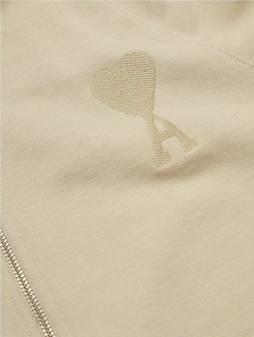 Hoodie Zippé Beige Ami De Coeur Embossé en Coton