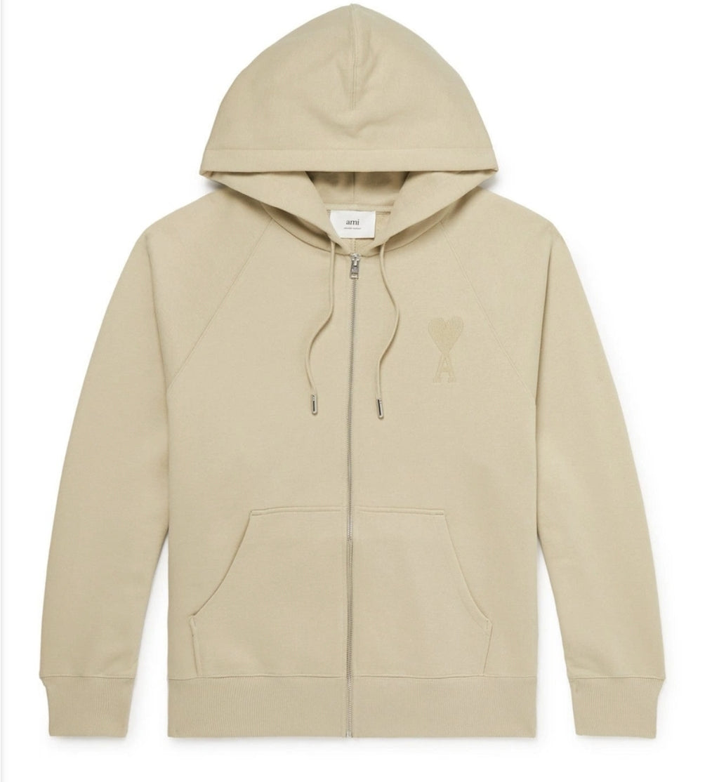 Hoodie Zippé Beige Ami De Coeur Embossé en Coton