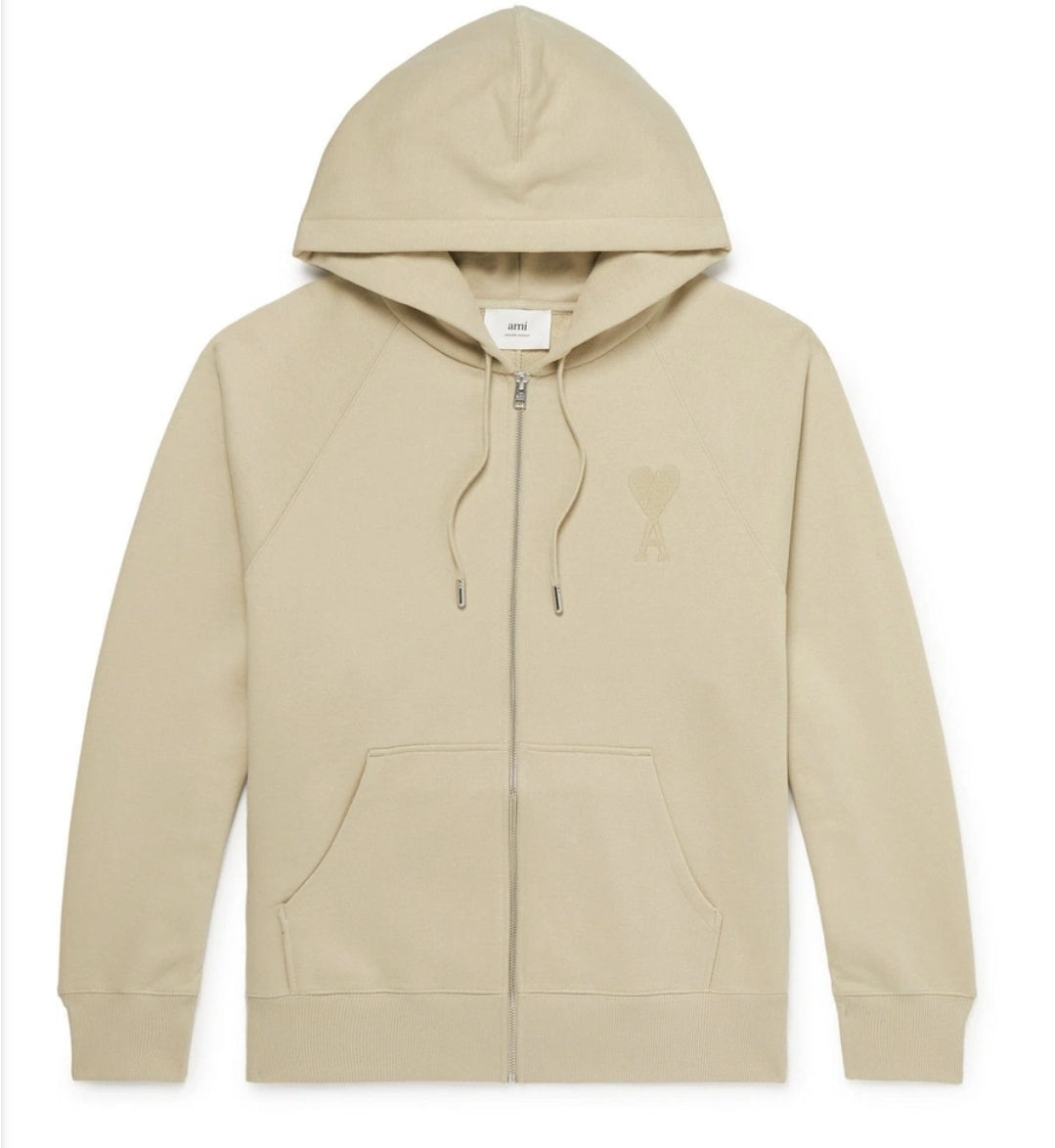 Hoodie Zippé Beige Ami De Coeur Embossé en Coton